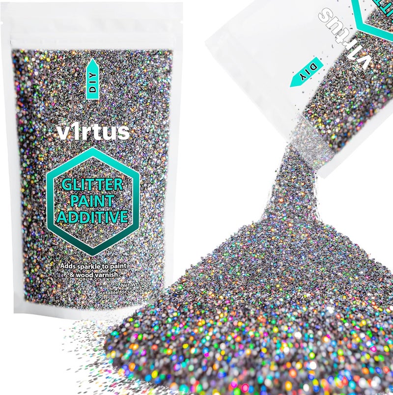 V1RTUS Holographic Gun Metal Grey Glitter Paint Additive 100g (3.5oz) | Sparkle Glitter Paint for Walls Interior Exterior, - Image 1